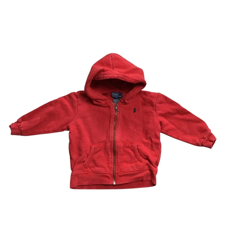 Polo Ralph Lauren Baby Red Embroidered Pony Fleece Full-Zip Hoodie Size 24M